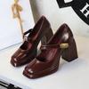 Scarpe da Donna Tacco Alto Stile Retro Europeo e Americano, Tacco Grosso, Tacco Alto, Plateau Impermeabile, Fibbia in Metallo, Cinturino Dritto, Scarpa Singola