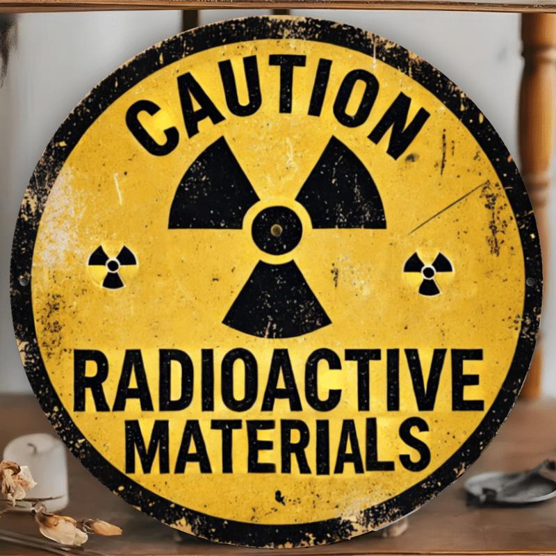 Vintage Caution Radioactive Materials Round Tin Sign Retro Nuclear Warning Metal Wall Art Decor for Man Cave Garage Industri 20x20cm(8x8inch)