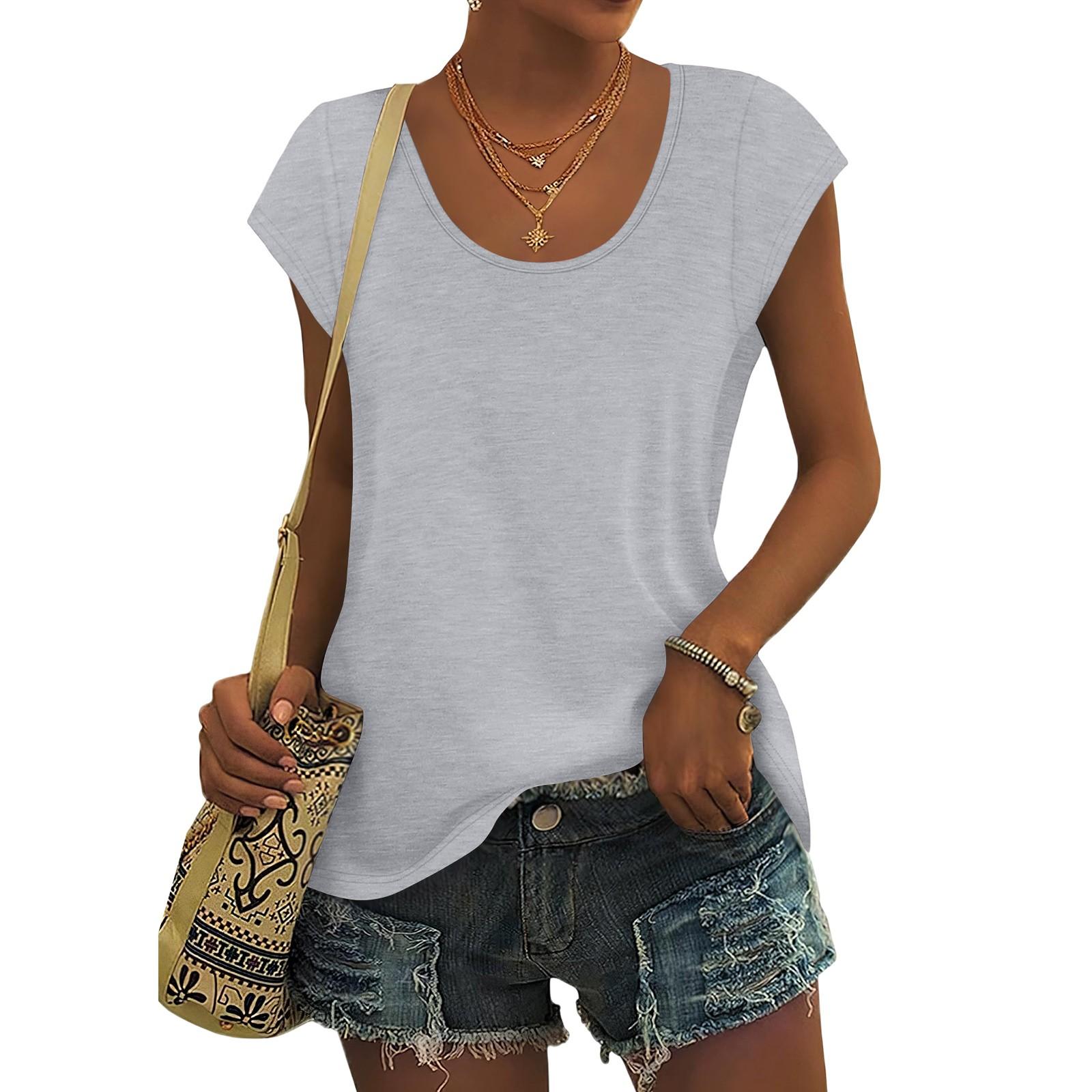 

Женская мода повседневная облегающая футболка с короткими рукавами и круглым вырезом L светло-серый