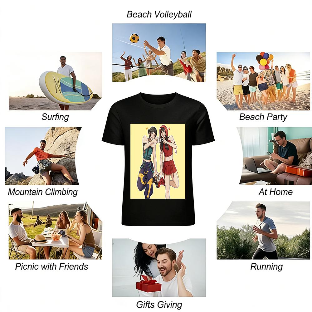 Best Friends Heart Print T-shirts Cool BFF Matching Tops Casual Streetwear For Daily Outfits Pure cotton T-shirt