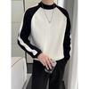 Pull Chaud à Col Roulé Automne et Hiver pour Homme Coréen Classique Vintage Manches Raglan Couleur Contrastée Pull Chemise de Fond Pull Homme