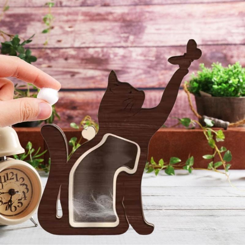 Wood Pet Hair Keepsakes Box Dog Cats Sculpture For Customizable Pet Name Memorial Display Handmade Home Tabletop Decors