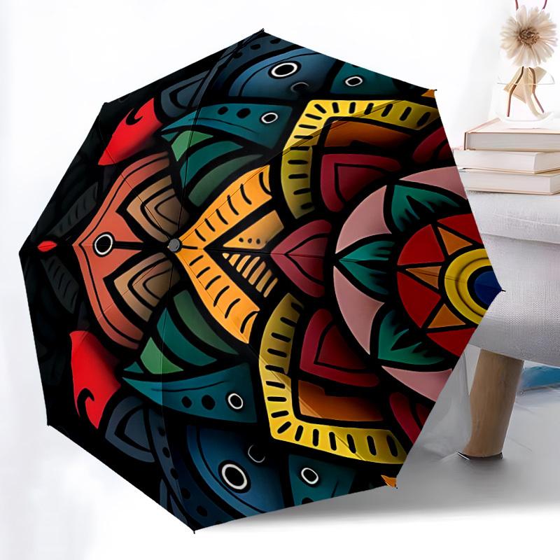 1pc Mandala Abstract Automatic Open 8-Rib Windproof Umbrella, Travel & Commuting, Suitable for All Seasons