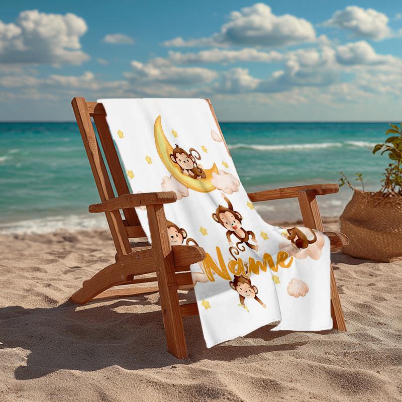 Custom Name Ultra-Soft Beach Towel with Monkey Theme,Ideal for Pool - Camping, Diving - Perfect Travel Essential, Vibrant Beach Towel.