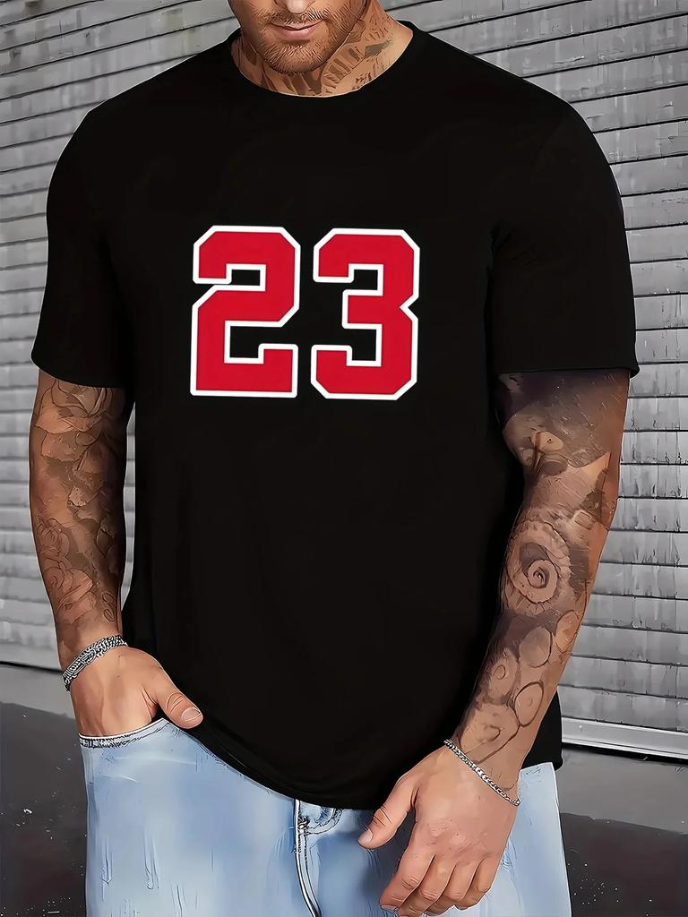 100% pure cotton men's summer loose size casual 23 printed comfortable and breathable round neck short sleeved T-shirt top