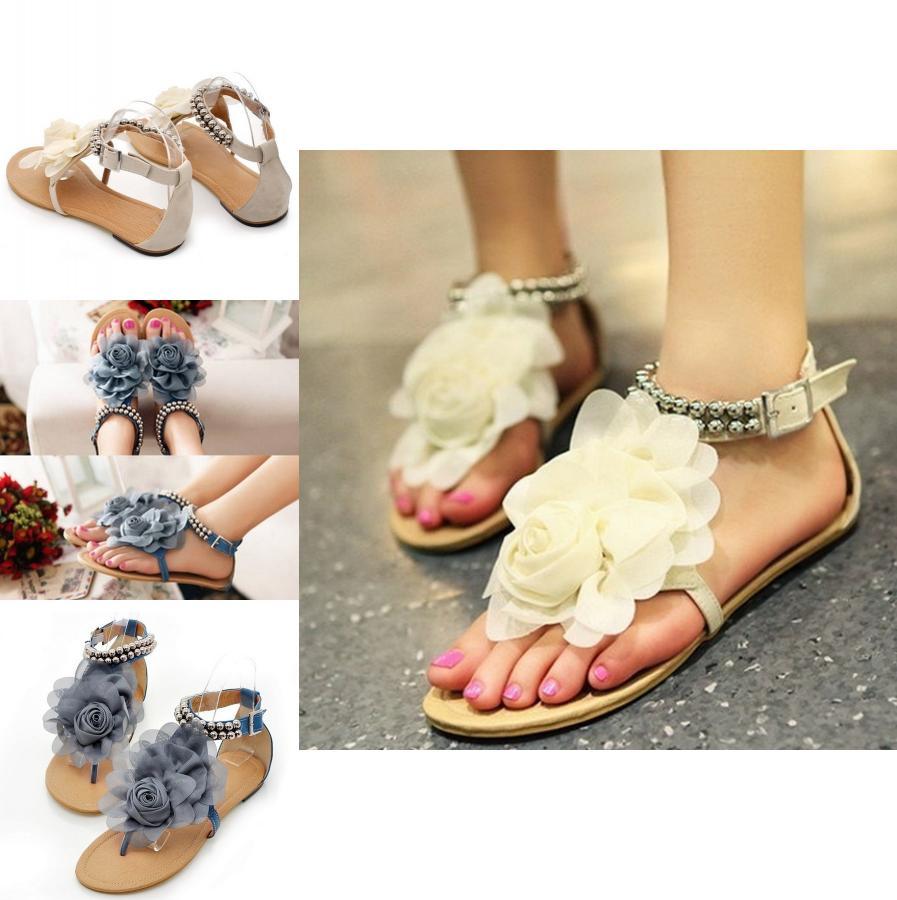 Chic Bohemia Flower Women Flat Beach Sandals Perfect For Any Summer Outfit Eu35-42