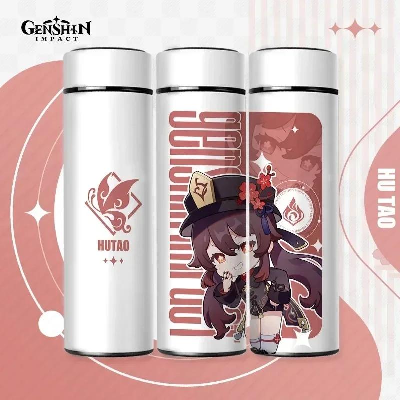 500ml Genshin Impact Thermo Bottle Stainless Steel Kawaii Anime Insulated Cup Water Zhongli Temperature Display Thermos Bottle