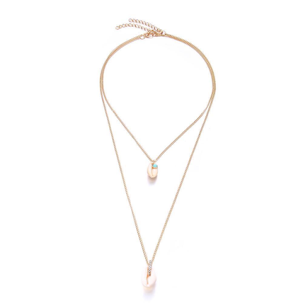 Аксессуары Мода Простой Золотой Ракушка Микро Алмаз Двойное Ожерелье Аксессуары золотой