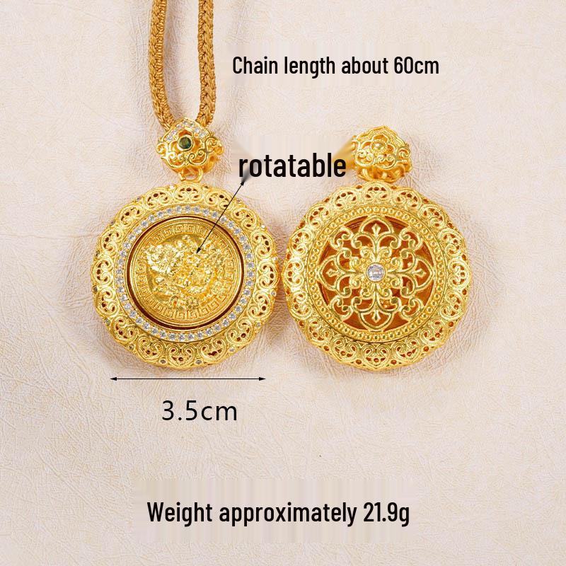 Ancient Gold Sand Eight-Treasure Compass Blessing Necklace - Chinese Retro Copper Alloy Jewelry