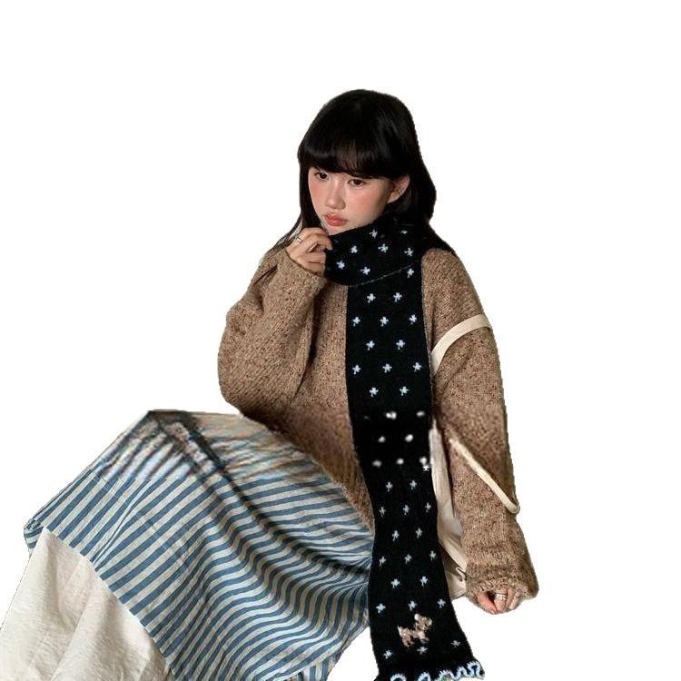 [Winter girly feeling] Korean niche design wool blended cartoon deer jacquard knitted warm scarf women