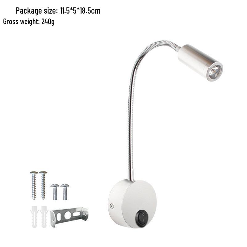 3W LED Svanehals Leselampe, Veggmontert Nattbordsspotlight