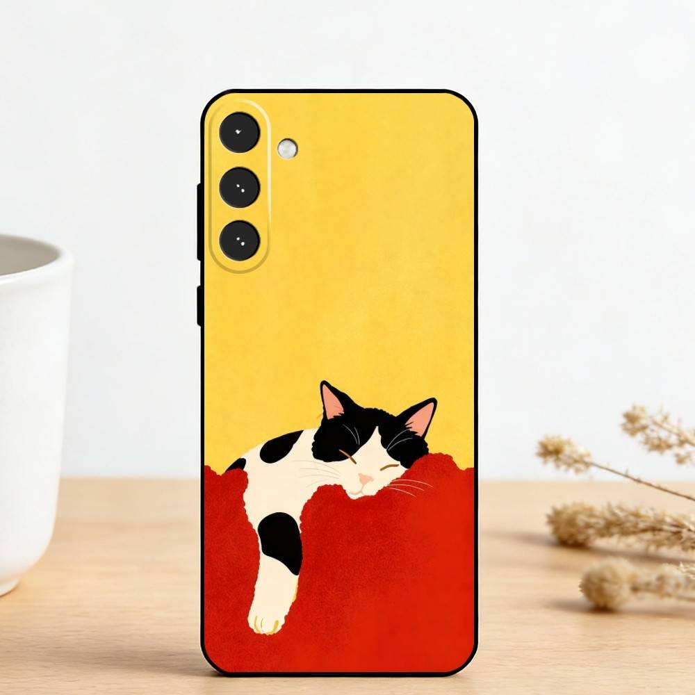 C-Cute Black White Cat   Phone Case For Samsung Galaxy A73,A72,A71,A70,A53,A52,A51,Others Soft Black Cover