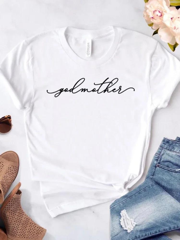 Women T Shirt Godmother Letters Print Tshirt Women Short Sleeve O Neck Loose T-shirt Ladies Causal Tee Shirt Clothes Tops
