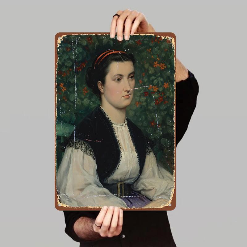 Vintage European Noblewoman Portrait Metal Wall Art Decorative Painting for Living Room 7.9x11.8In(20x30cm)