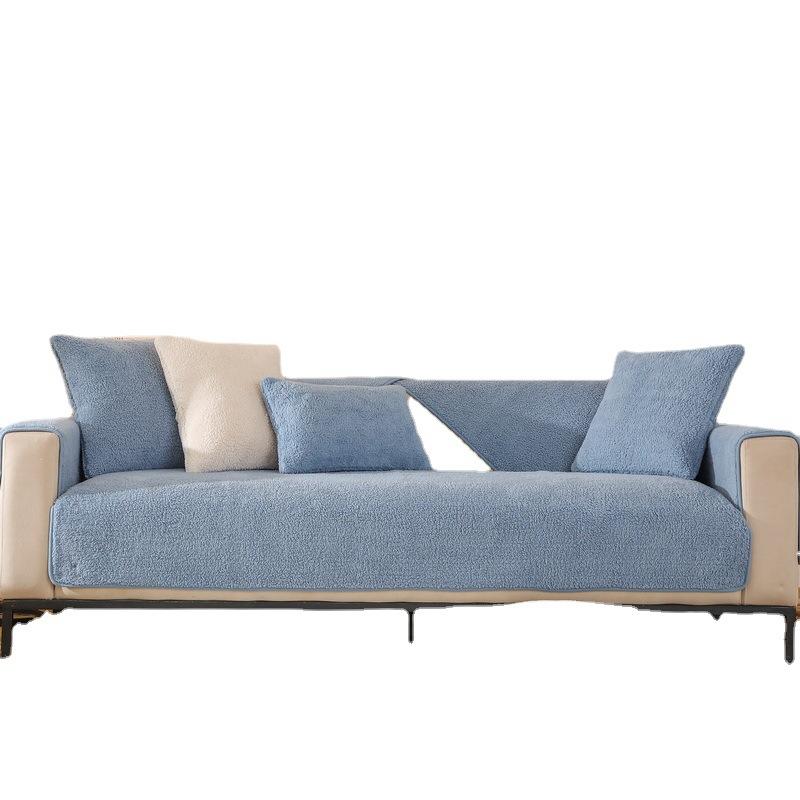 Winter Lamb Wool Sofa Cushion Thickened Plush Seat Cushion Non-Slip Leather Sofa Cover Solid Color Nordic Simple Winter Model