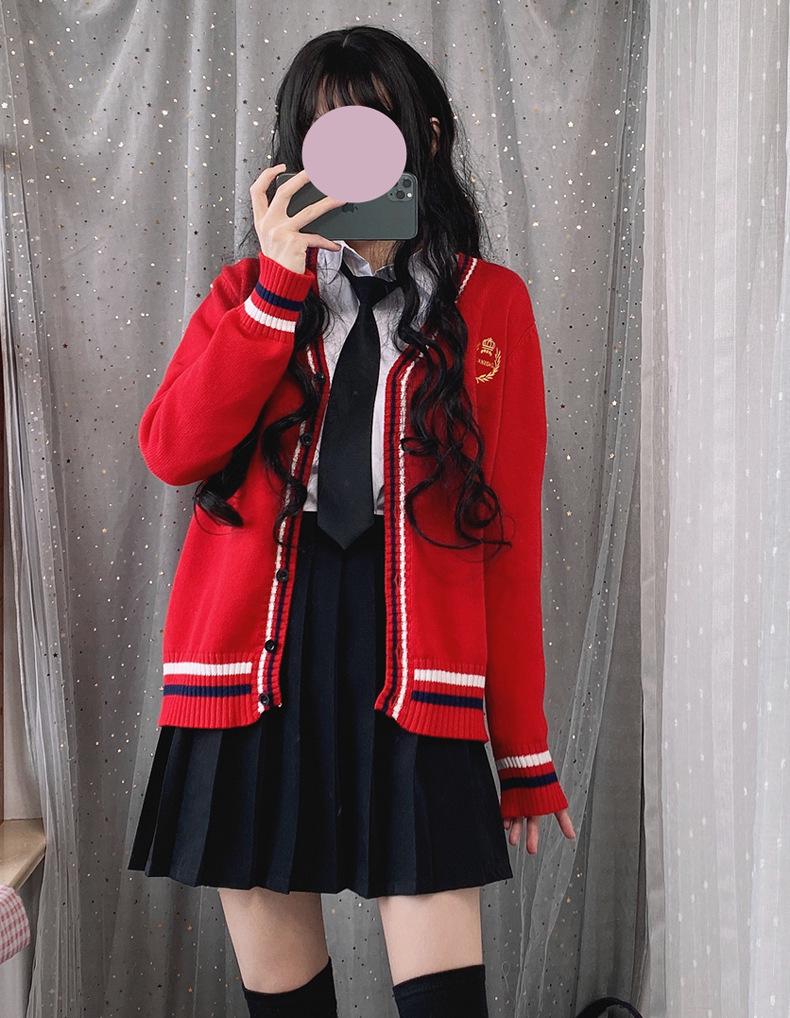 Women's Thickened JK Cardigan Sweater - Autumn/Winter Japanese College Style Embroidered Long Sleeve Knitwear