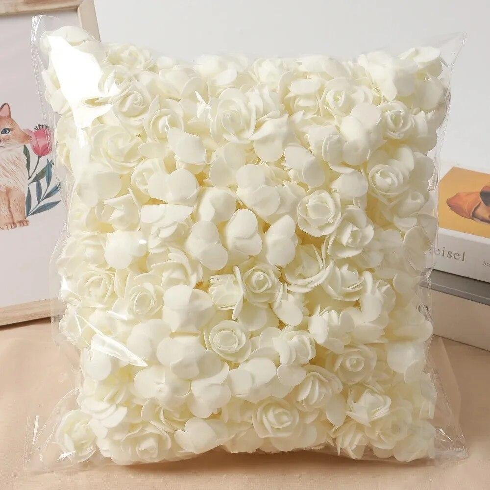 50/100Pcs Rose Artificial Flowers 3.5cm PE Foam Fake Flowers Teddy Bear Home Decor Wedding Decoration DIY Gifts Boxs Accessories