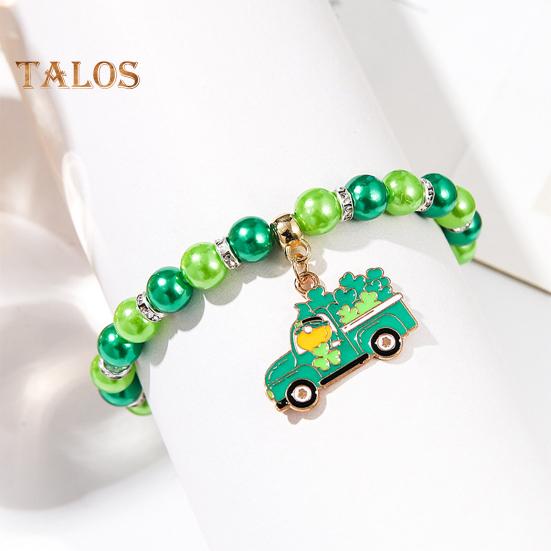 Shamrock Bracelet St. Patricks Day Irish Beaded Jewelry with Glass Beads And Charms Lucky Charm Bracelet for Festive Celebrations Elastic Clover