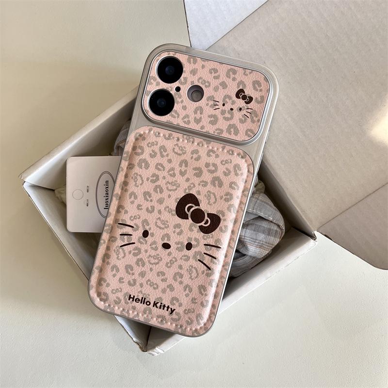 Korean-Style Cute Pink Leopard Cat iPhone17 and 16ProMax/15/14 Case with Girly Heart Design