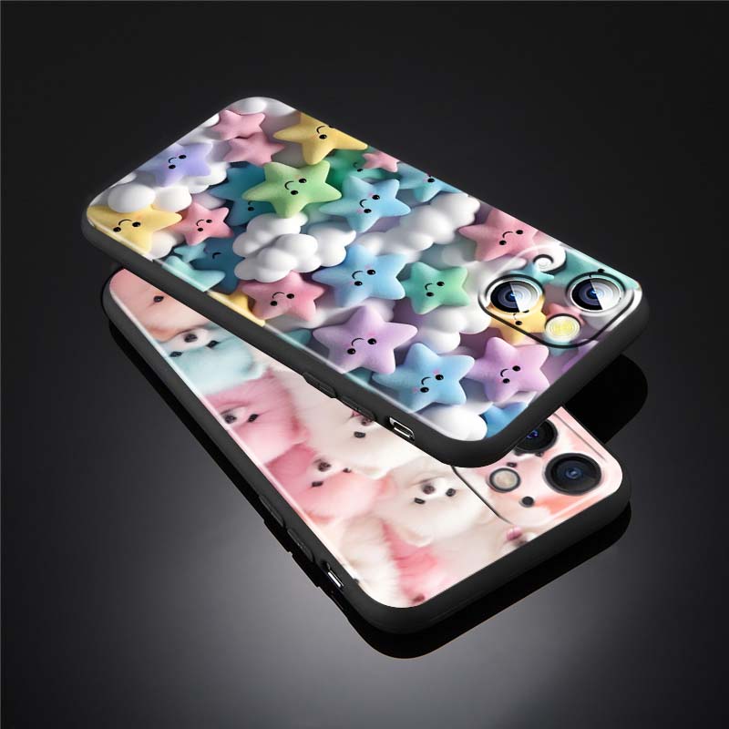 Cartoon Animals Cute Phone Case For Apple iPhone 17 16 16E 15 14 13 12 11 Pro Max Plus Black Soft Silicone