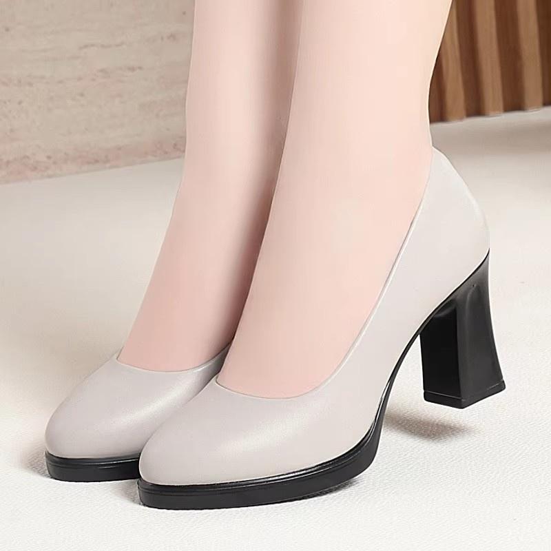 6cm 8cm Breathable Comfortable Soft Leather Shoes Women Platform Pumps 2025 Spring Block High Heels Shoes for Office Mom Work