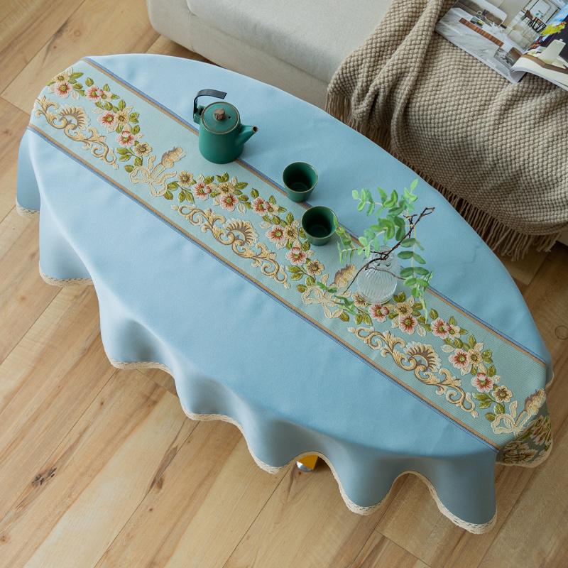 Oval Tea Table American Fresh Small Broken Flower Tablecloth Cotton Linen New Year's Tablecloth Coffee Table for Living Room