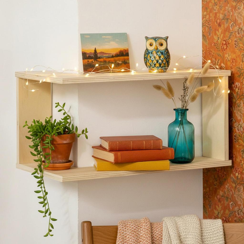 Corner Wall Shelf Wood Double-Layer Flower Pot Organizer Wall Record Display Shelf For Apartment Home Office Bedroom Kitchen