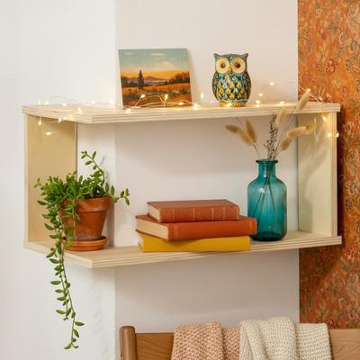 Wall Corner Shelf Wood Double-Layer Planter Rack Wall Mounted Book Shelf For Apartment Home Office Bedroom Kitchen Entryway