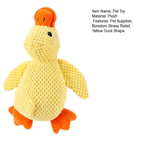 Quacking Yellow Duck Dog Toy Boredom Stress Relief Crochet Stuffed Duck Pet Chew Interactive Toy Puppy Calming Plush Doll Squeaky Toy Pet Supplies