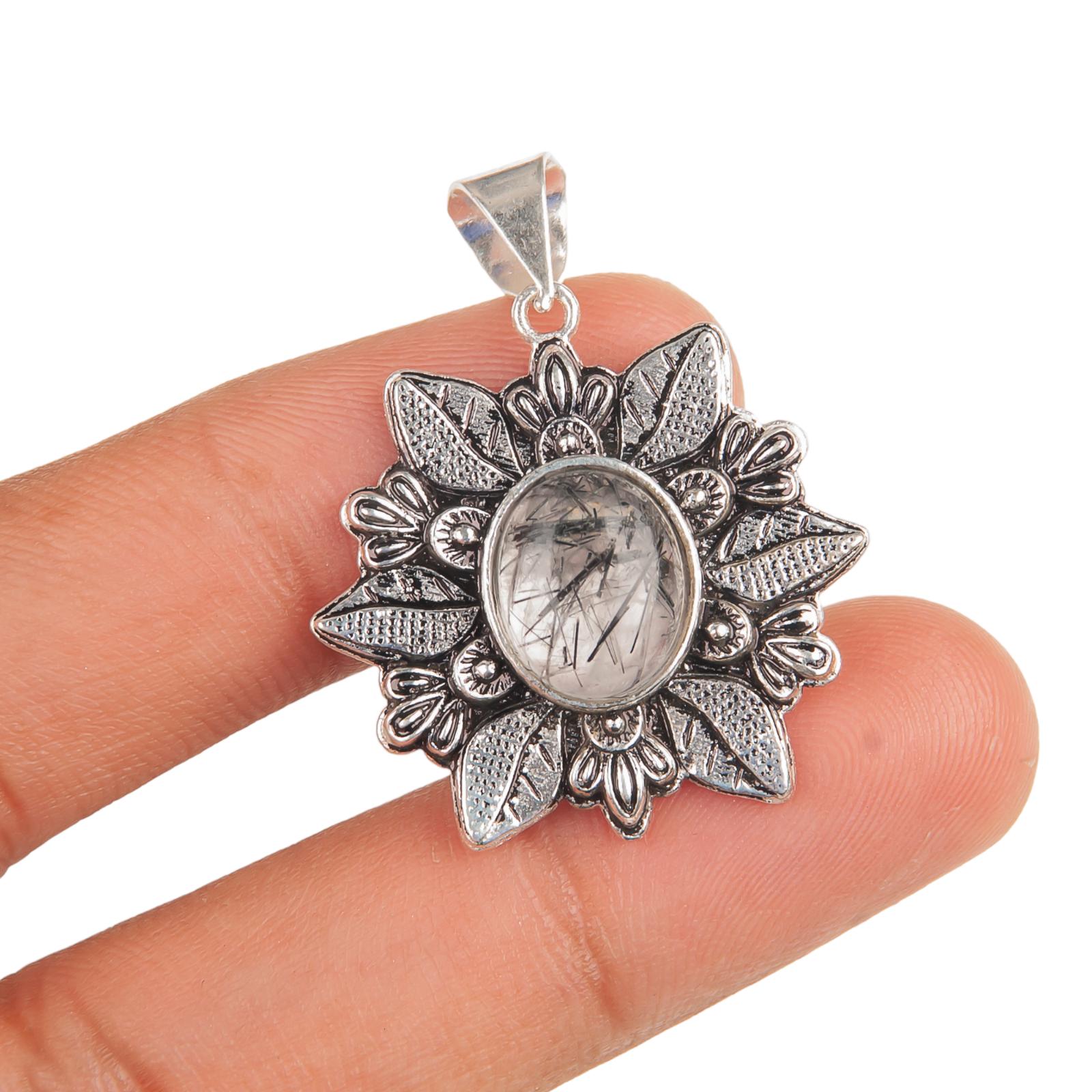 

Natural Black Rutile Gemstone 925 Sterling Silver Jewelry Handmade Pendant 1.45 CP-14-19