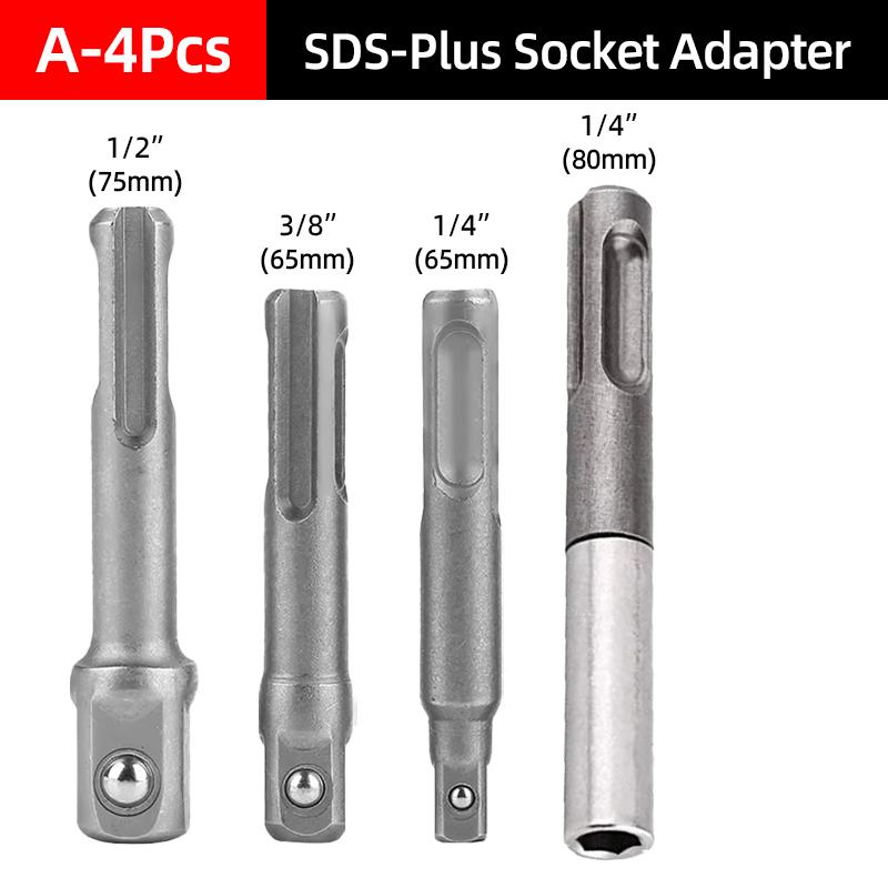1/4"3/8"1/2" SDS Plus Socket Driver Drill Quick Change Hex Extension Adaptors Connector Hammer Drilling Bit Nut Impact Head Tool