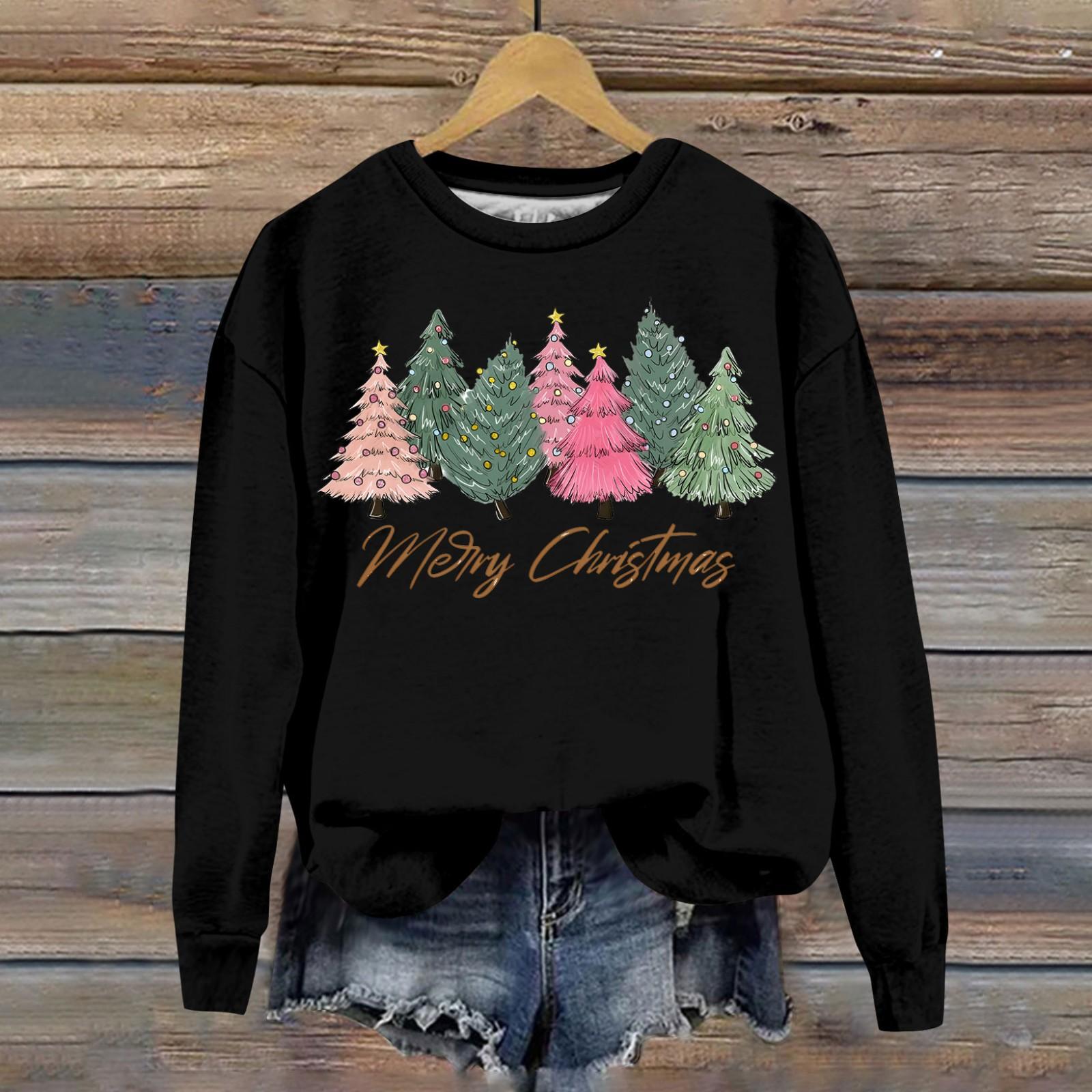 Женская модная рождественская свободная толстовка с длинным рукавом и круглым вырезом — фото 4