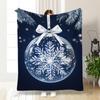 1pc Navy Blue & White Snowflake Print Flannel Blanket - Soft Warm All-Season Cozy Throw & S, Bed, Sofa, Car, Camping