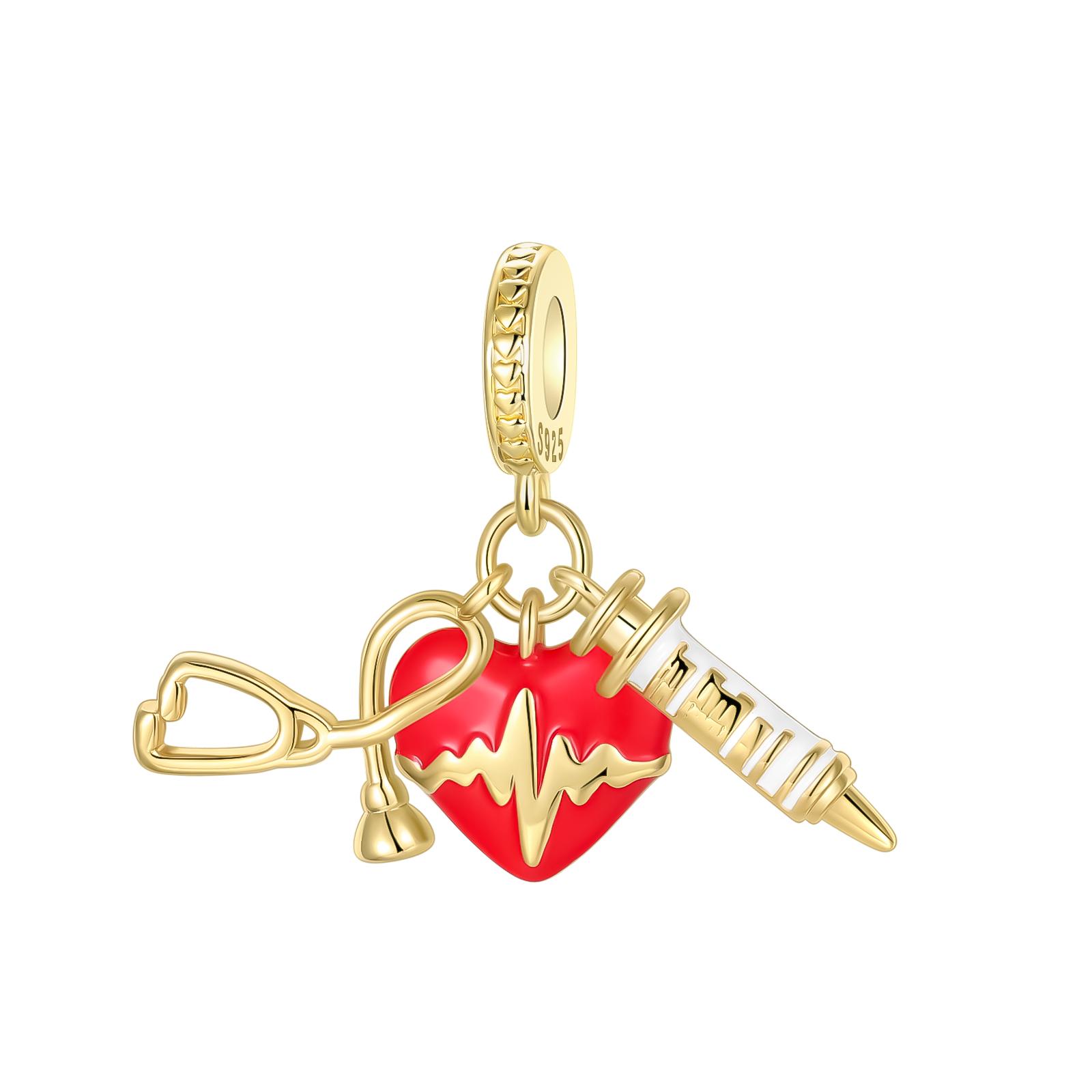Kupfer Herz Arzt Stethoskop Spritze Anhänger Charm Perle Schmuckstück Valentinstagsfest Geschenkidee beige