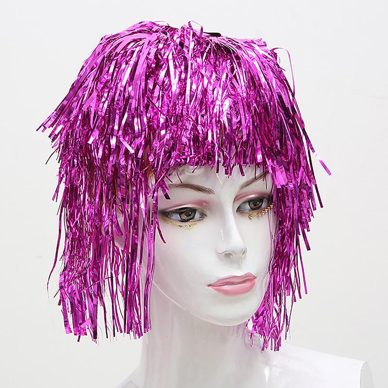 Folie Glitter Parykker Kostyme Cosplay Morsom Skinnende Hatt Metallisk Hårtilbehør For Fest Karneval Maskerade Parykk