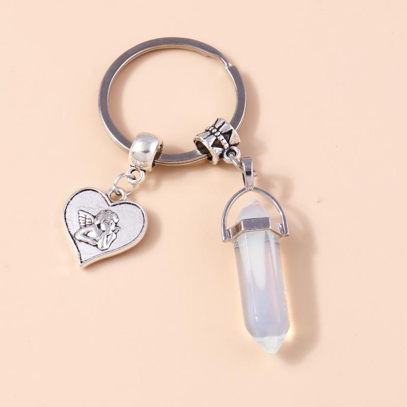Natural Turquoise Stone Keychain Antique Silve Metal Keyrings Quartz Crystal Key Chains Gift DIY Handbag Jewelry Accessories
