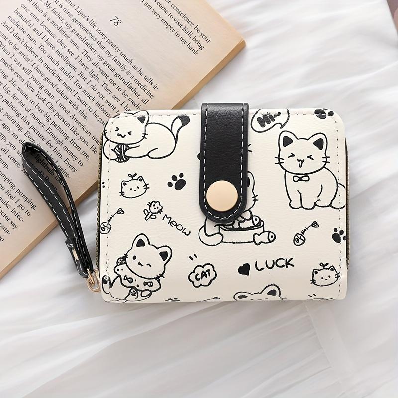 Printed Cute Bear Women's Wallet, Original Minimalist Japanese Style Tri-Fold Snap Closure Student Short Women's Coin Purse Clutch