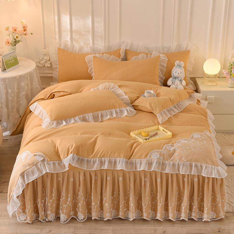 Princess Wind Washed Cotton Four-piece Chiffon Lace Quilt Cover Bed Skirt Bedding