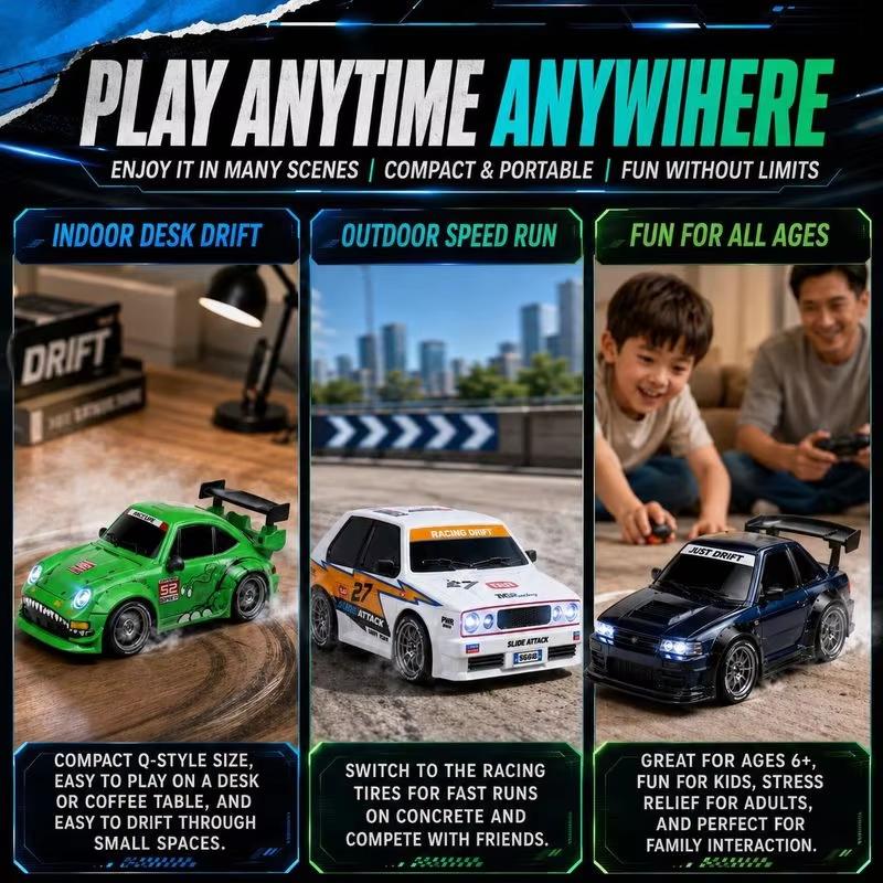 1/24 4WD RC Car 2.4G High Speed Drift Remote Control Car 20 Km/h With Led Light Radio Controlled GTR Racing Model Boy Toy Gift