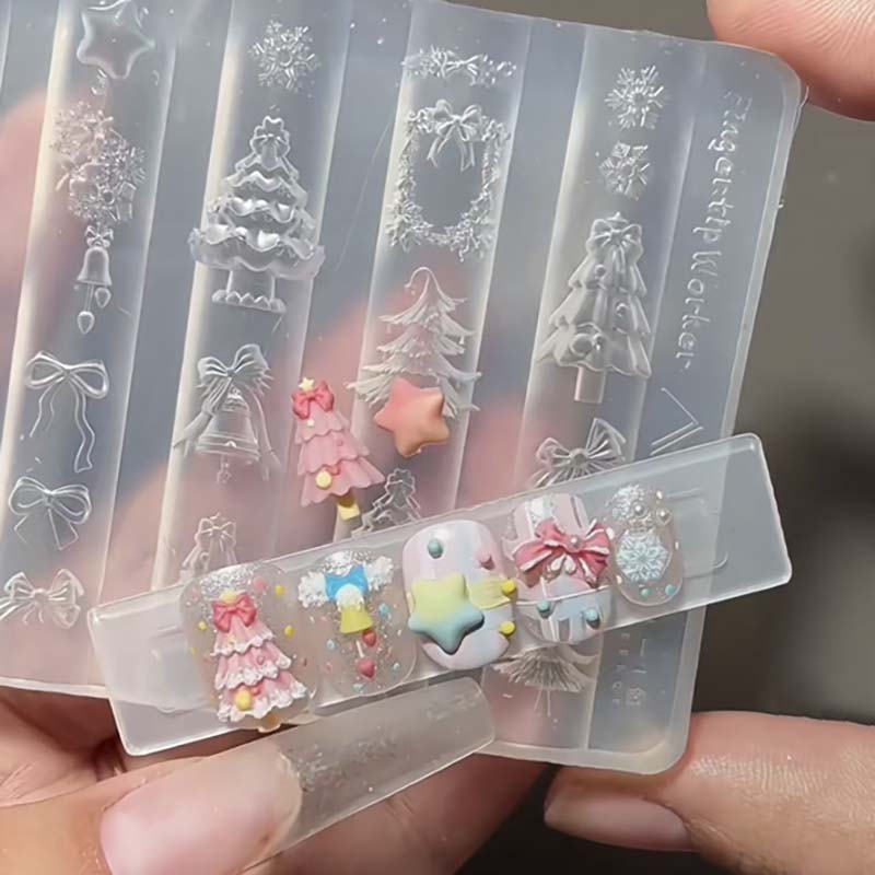 WTEMPO Christmas Silicone Nail Art Mold High Transparency Curved Surface Design DIY Manicure Accessories Template Tool for Nail Surface Decoration