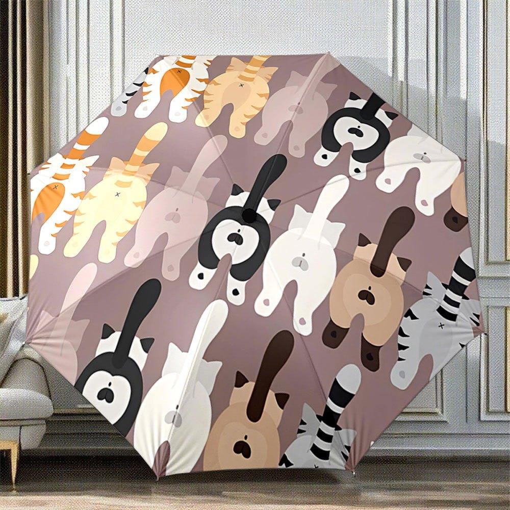 

1pc Automatic Open/Close Umbrella with Cute Cat Butt Design - Automatic Open/Close, Compact Folding Umbrella with 8-Rib Sturdy Iron&8K
