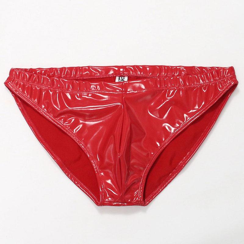 Sous-vêtements Brillant Sexy pour Hommes en PVC Poche U Convexe String Cocking Lisses G-Strings Taille Basse Similicuir Vêtements Gay Grande Taille F21