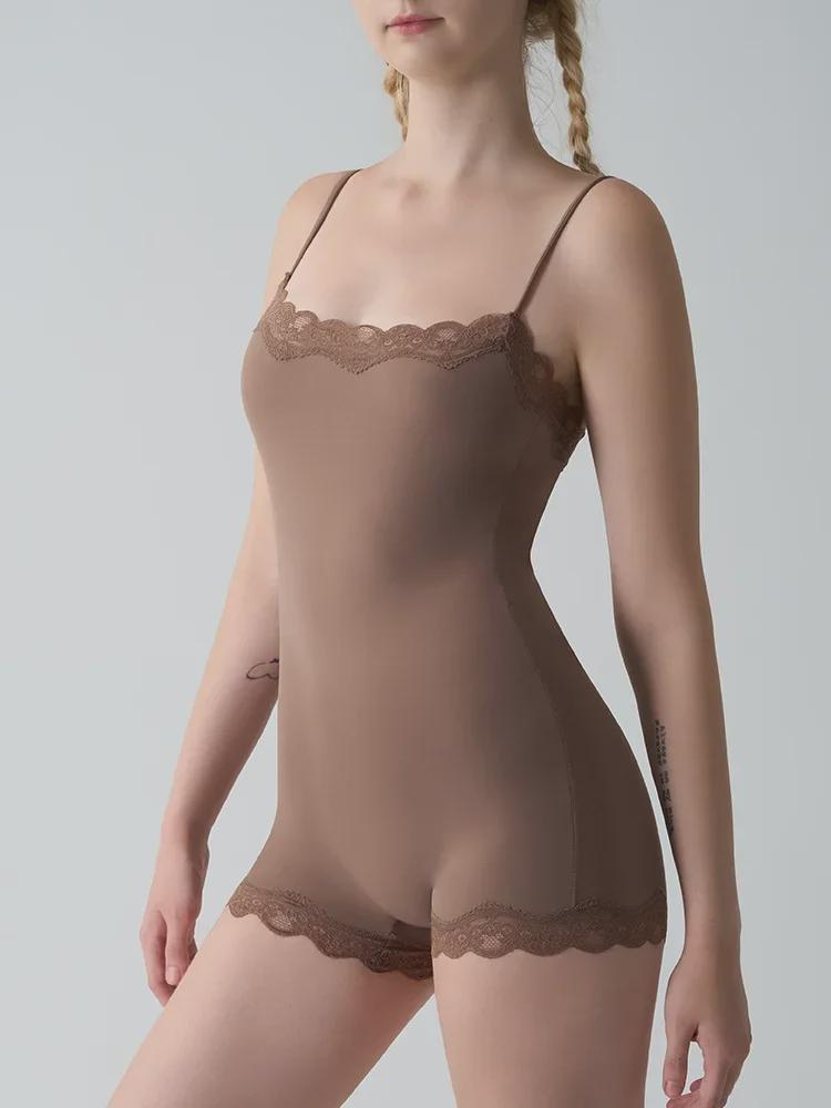 Sexy European & American Lace Slim Backless Jumpsuit with Adjustable Straps and Breathable Hip-Lifting Design