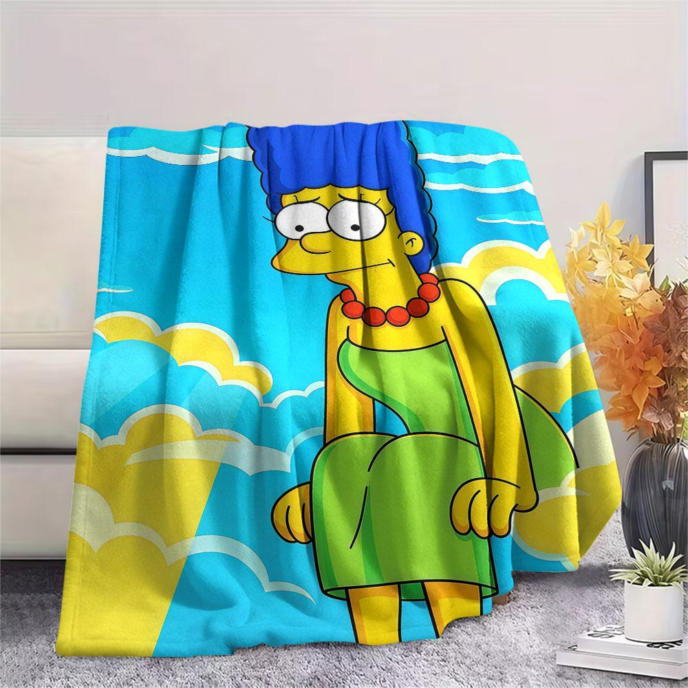 Marge Simpson Printed Flannel Blanket, soft throw for bedroom sofa, washable, fan merchandise, great gift.