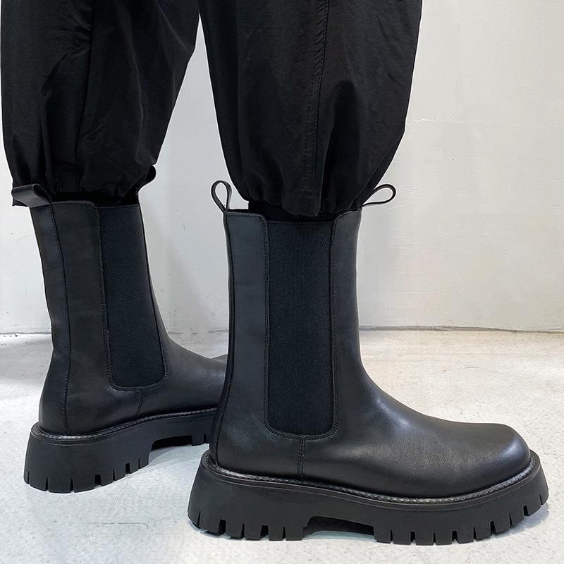 Chelsea Boots Men's British Style High-top Cigarette Leather Boots Men's Summer Breathable Soft Leather High Locomotive Martin Boots