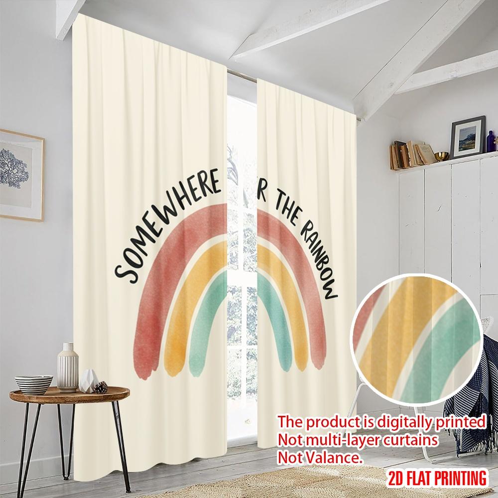 2pcs 2D Flat Printing Party Curtain Rainbow 100% Polyester Fabric Without Electricity Birthday Party for Oversized Outdoor