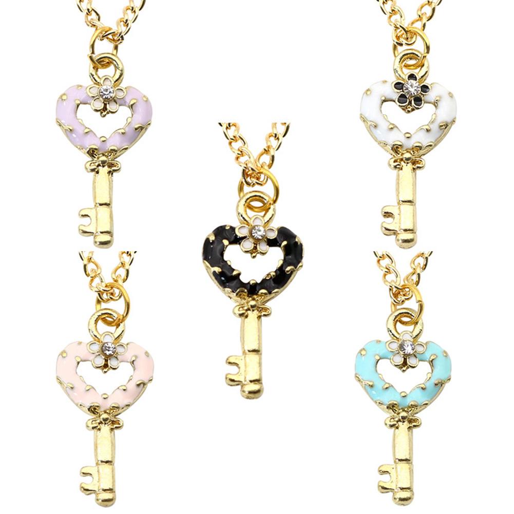 Women Heart Key Shape Hollow Cute Alloy Pendant Necklace with Chain Christmas Gift