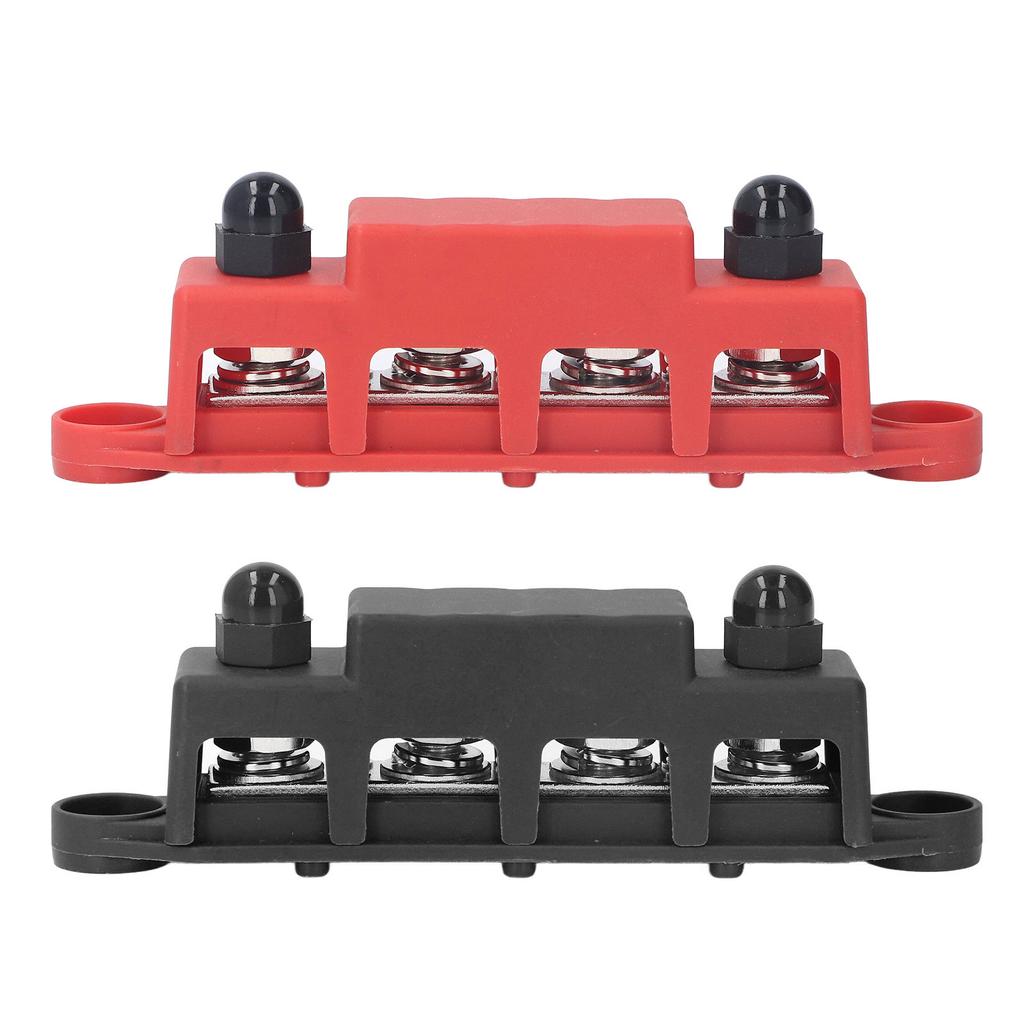 2Pcs Bus Bar Terminal Block 48V 250A Heavy Duty Module Power Distribution DC Box 4 Positions M10 for RV Marine Red Black