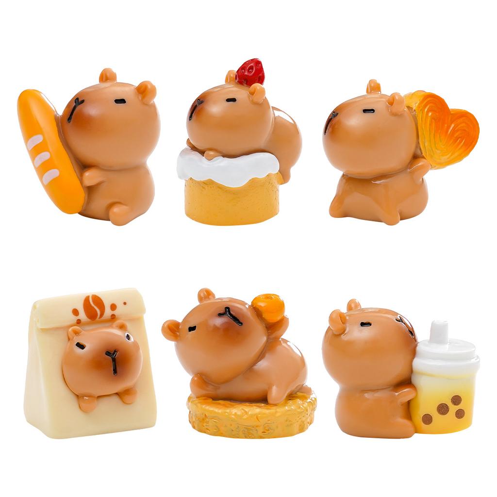 7Pcs Cute Mini Cake Capybara Family Resin Miniature Figurines Resin Lovely Capybaras Mini Decorations Fairy Garden Accessories