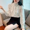 Thin Tops Loose Clothes Blusas 2026 Autumn  Elegant Stand Collar Long Sleeve Shirt Sweet Floral Print Chiffon Blouse 28950